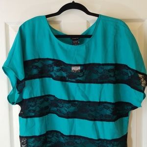 TORRID TEAL & BLACK LACE STRIPED TOP SIZE 0♡